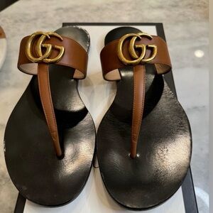 Gucci Brown Sandals with Gold Logo